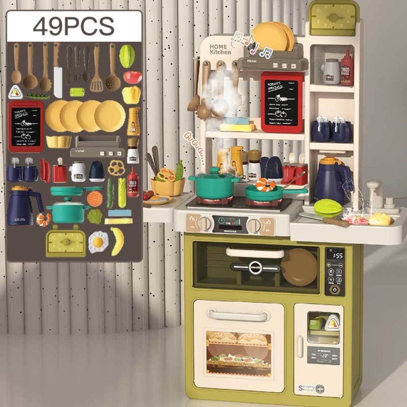 Deluxe Kids’ Home Kitchen Realistic Cooking and Kitchenware Toy Set