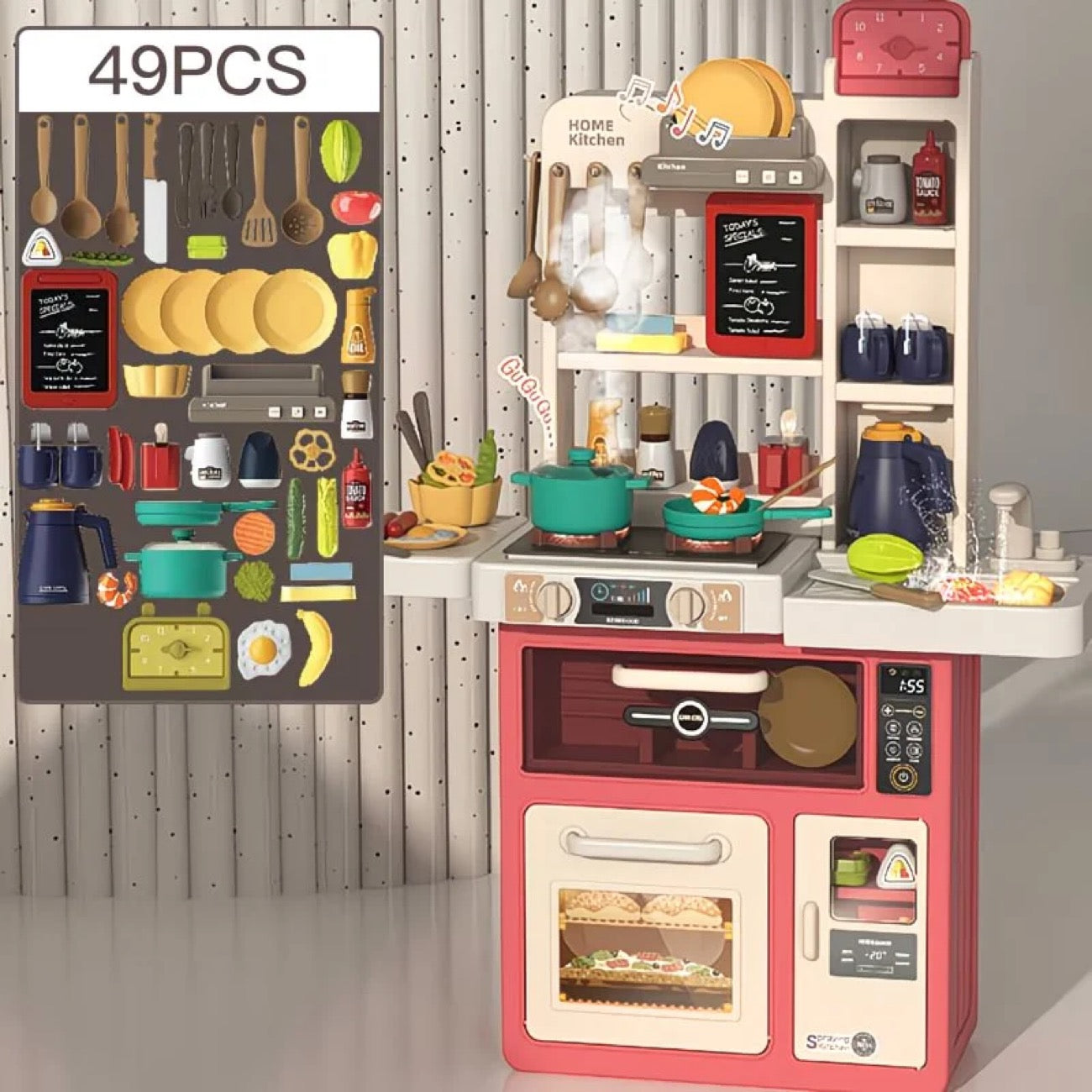 Deluxe Kids’ Home Kitchen Realistic Cooking and Kitchenware Toy Set