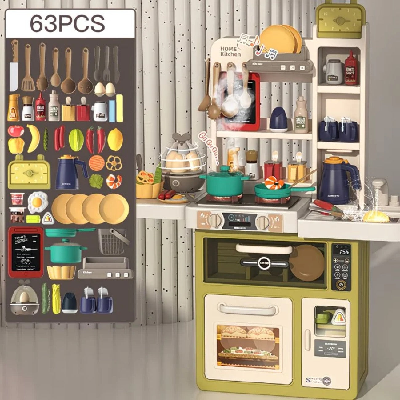 Deluxe Kids’ Home Kitchen Realistic Cooking and Kitchenware Toy Set