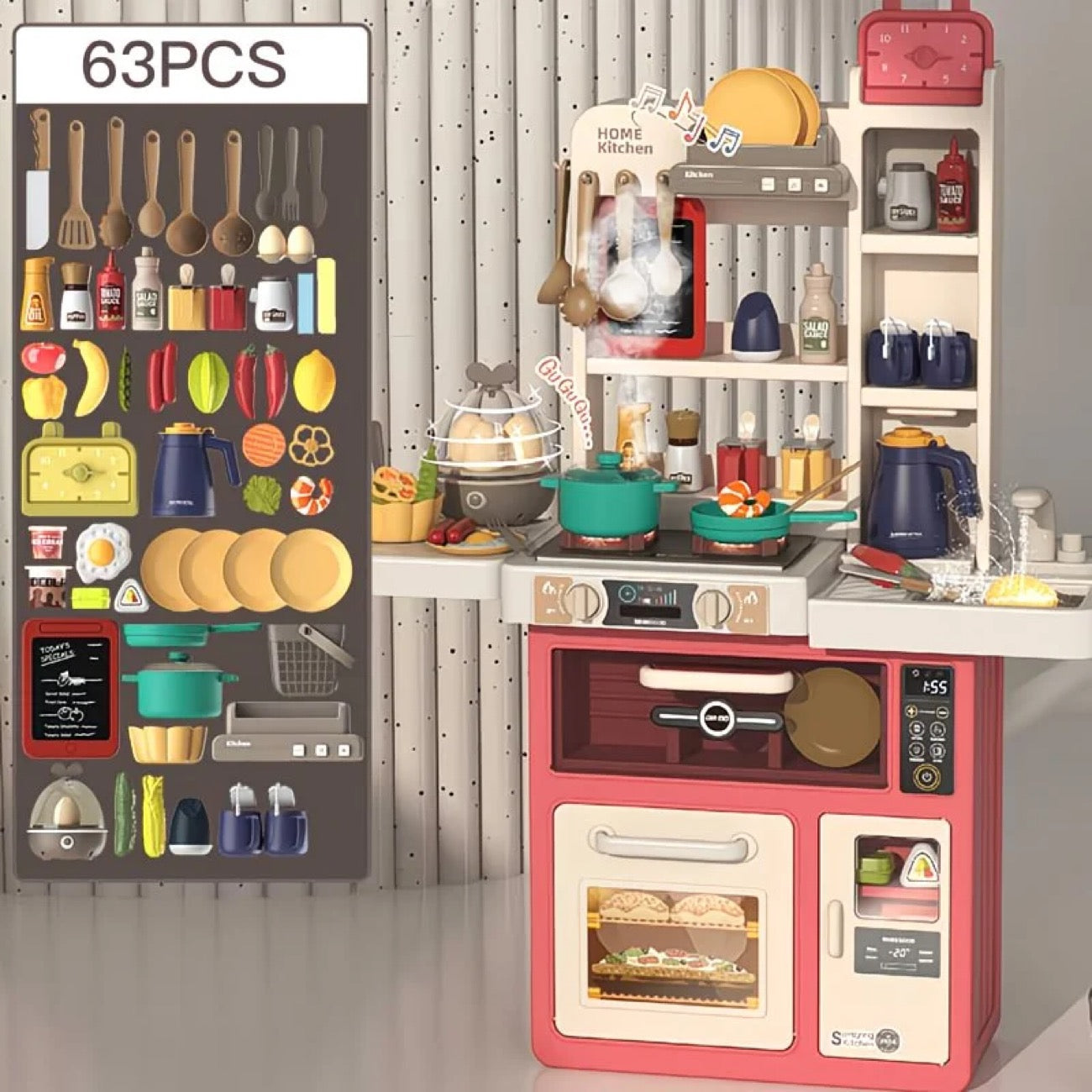 Deluxe Kids’ Home Kitchen Realistic Cooking and Kitchenware Toy Set