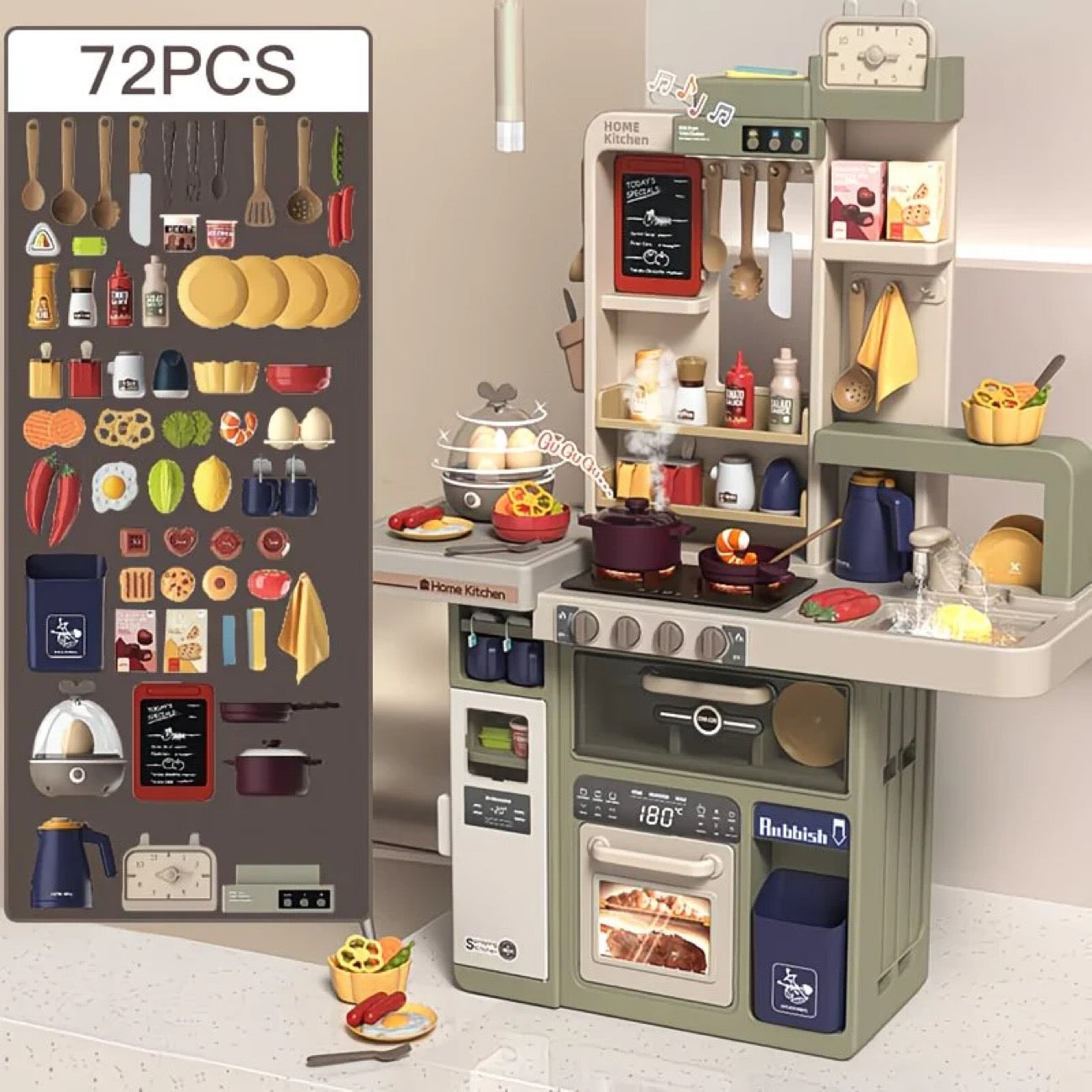 Deluxe Kids’ Home Kitchen Realistic Cooking and Kitchenware Toy Set