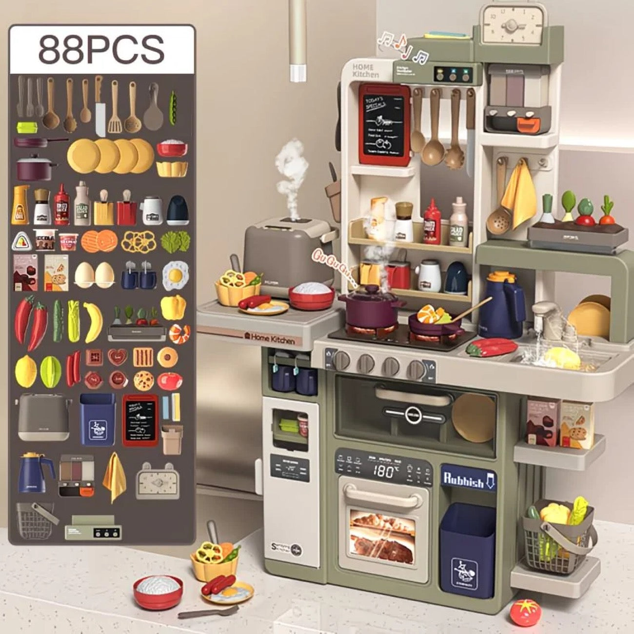 Deluxe Kids’ Home Kitchen Realistic Cooking and Kitchenware Toy Set