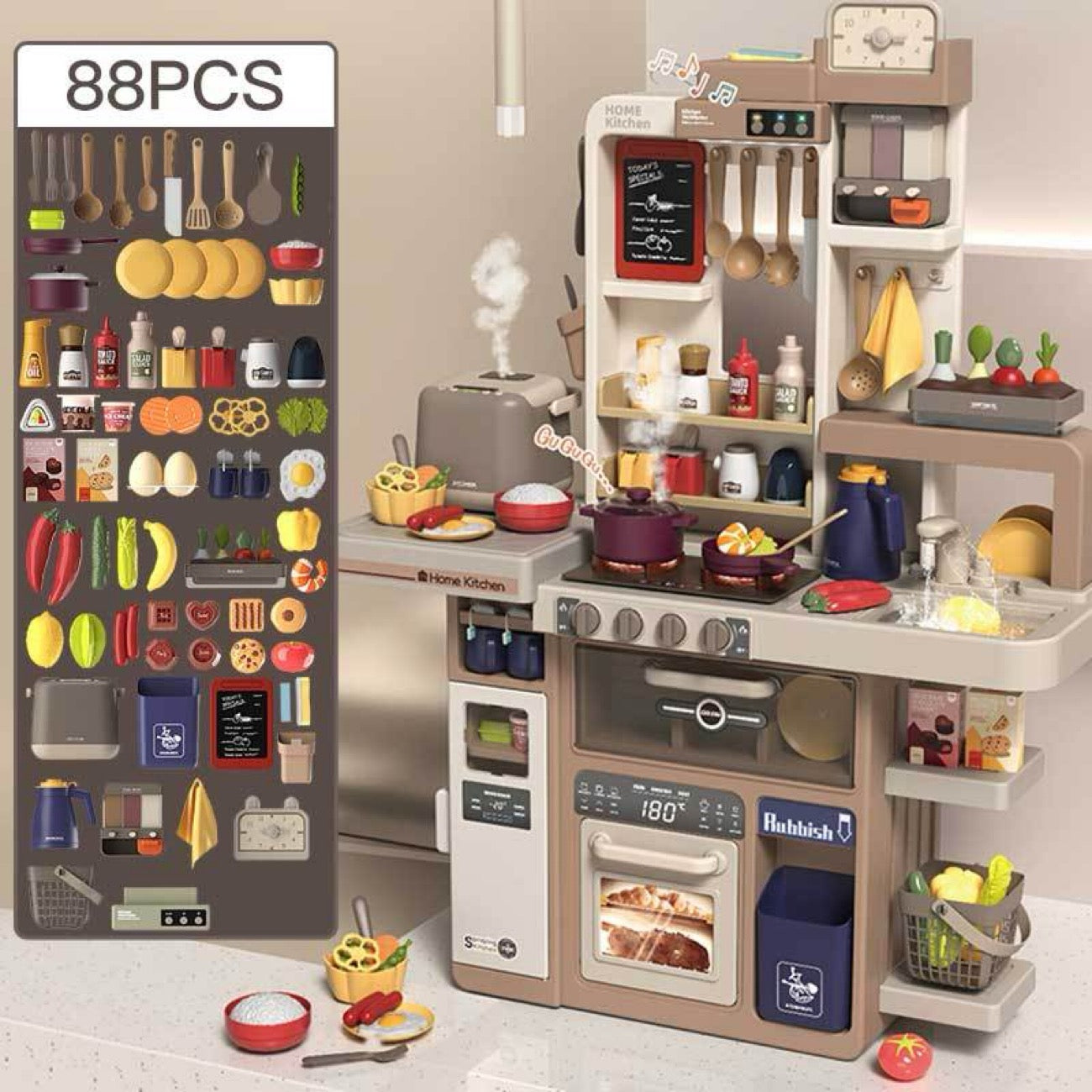 Deluxe Kids’ Home Kitchen Realistic Cooking and Kitchenware Toy Set