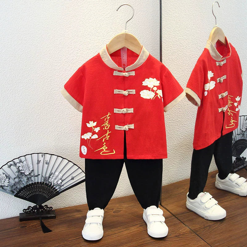 Children Chinese Style Suit, Chinese Letter Red